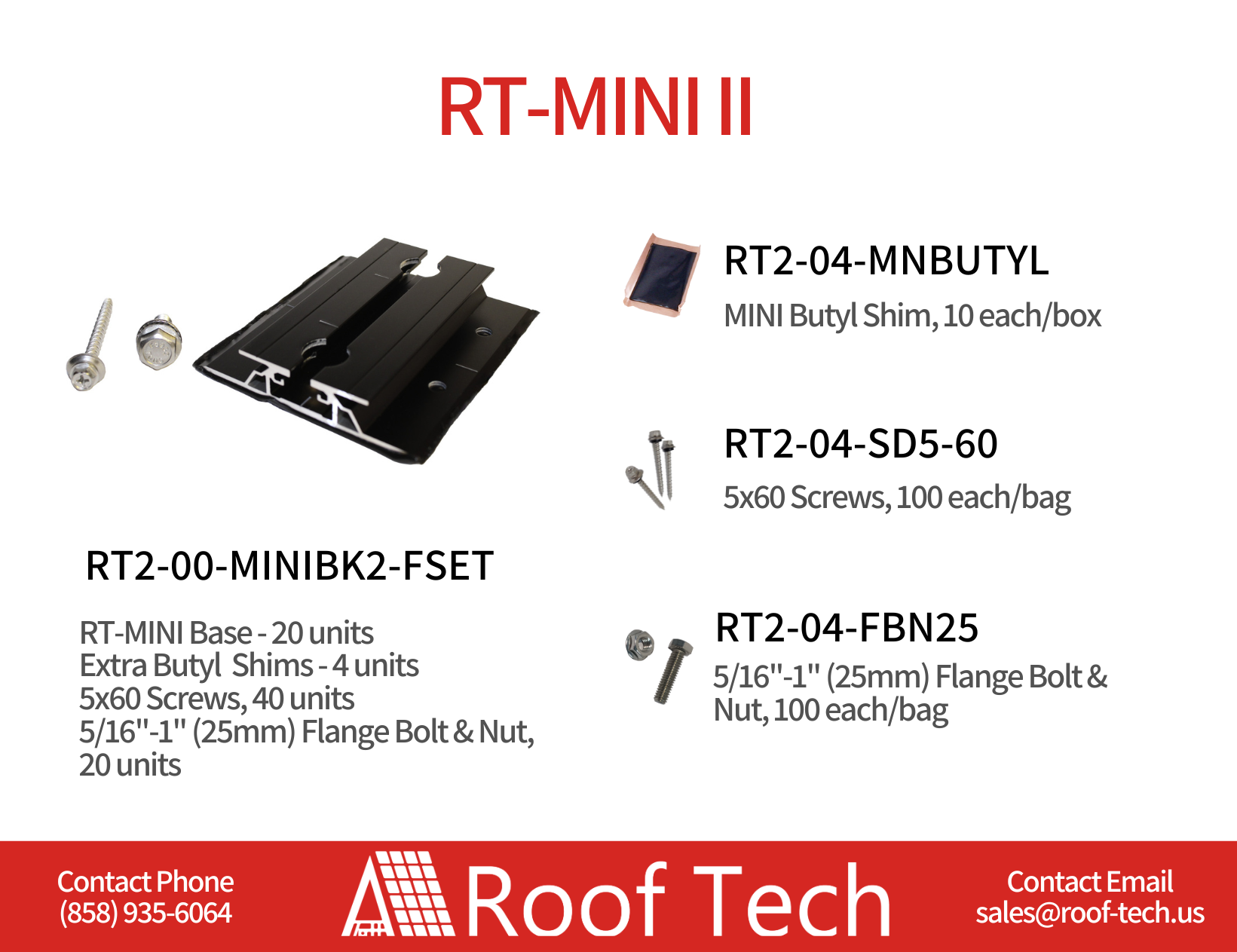RT2-00-MINIBK Roof Tech MINI Base w/screws (1base, 2 screws, nut and bolt, per) - Image 5