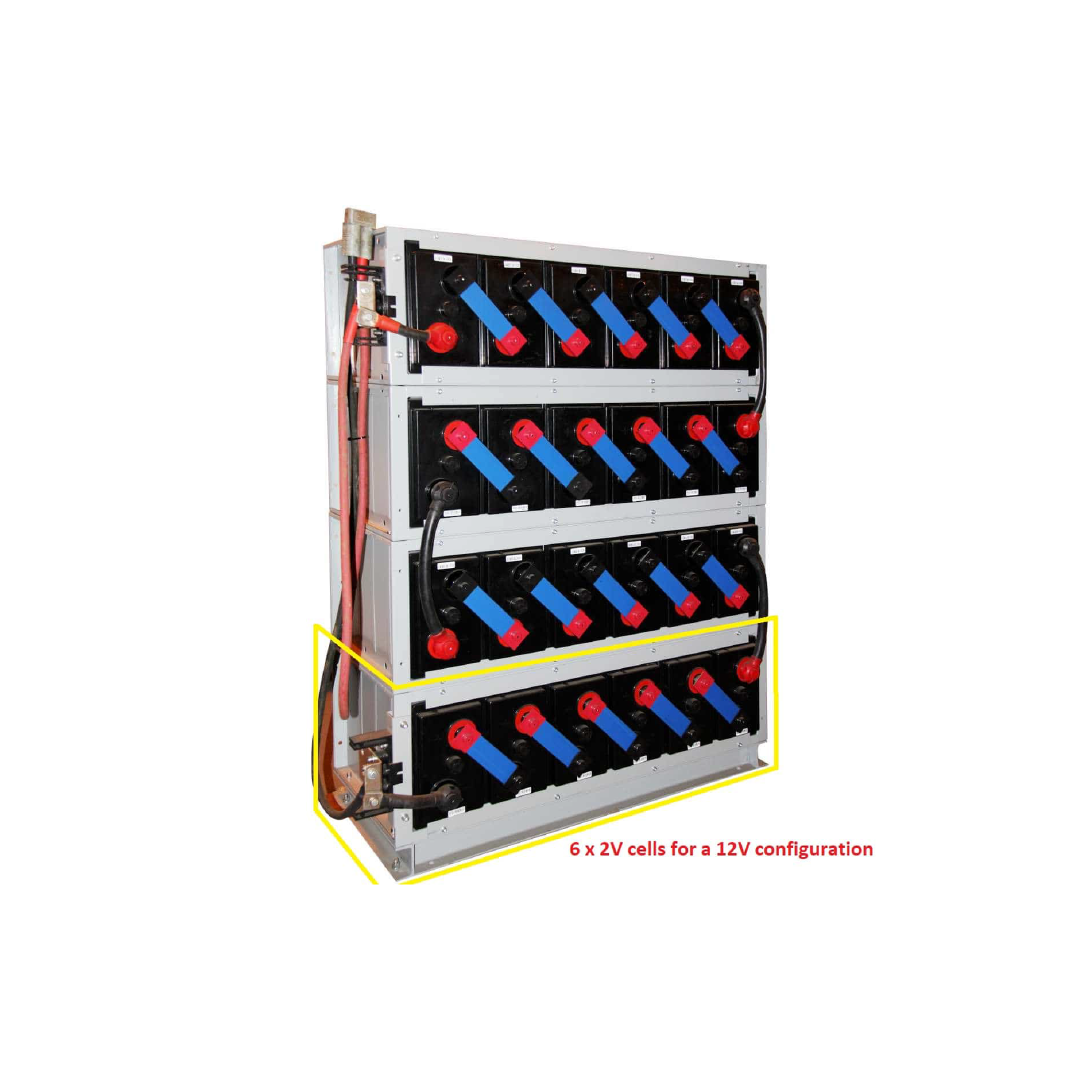 Sacred Sun 12 Volt 1000 Ahr Carbon Battery Bank Complete with racking and buss bars 12kWh