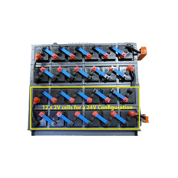 Sacred Sun 24 Volt 500 Ahr Carbon Battery Bank Complete with racking and buss bars 12kWh