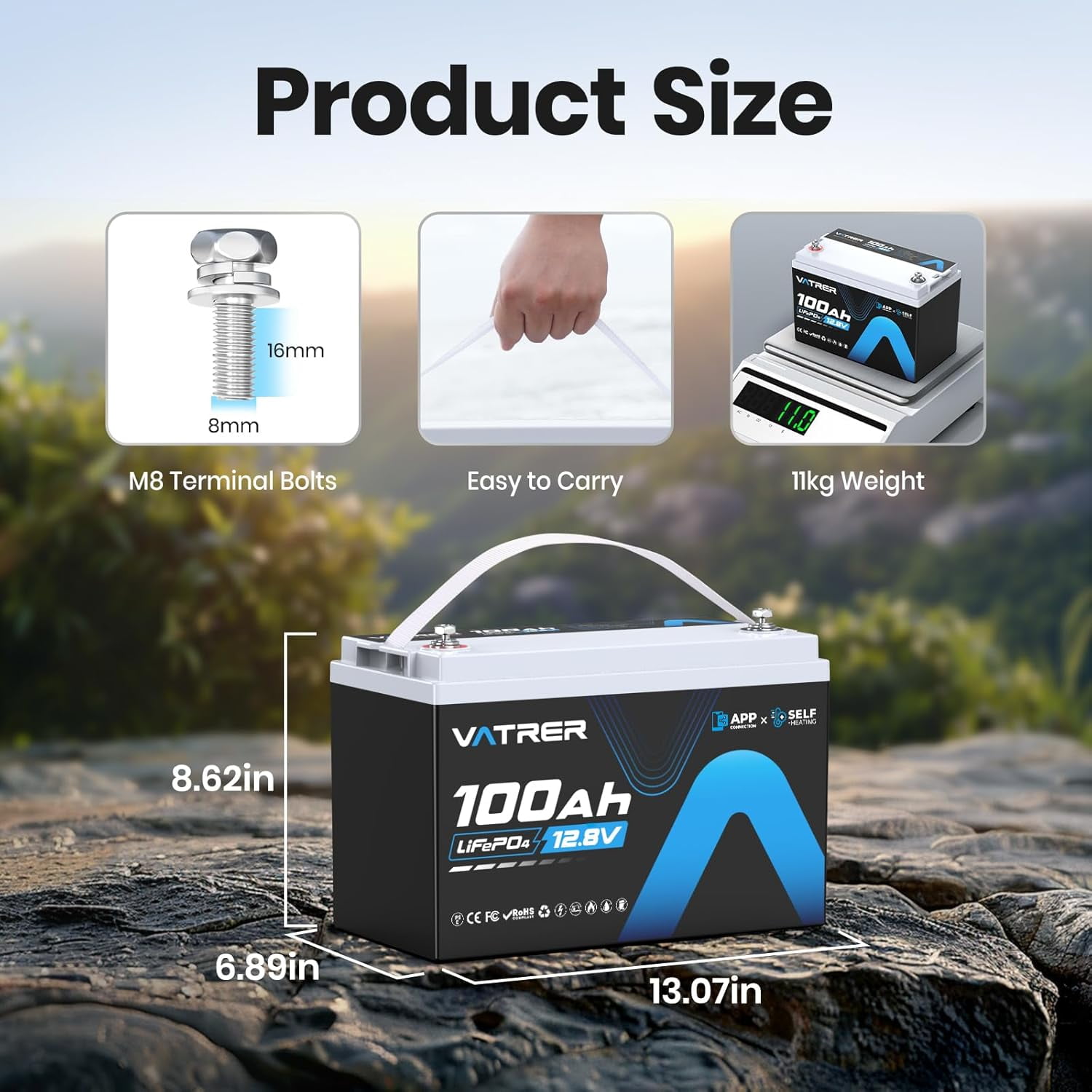 TB 12.8V/100Ahr Lithium Battery with Heater and Bluetooth 5 yr warranty - Image 2