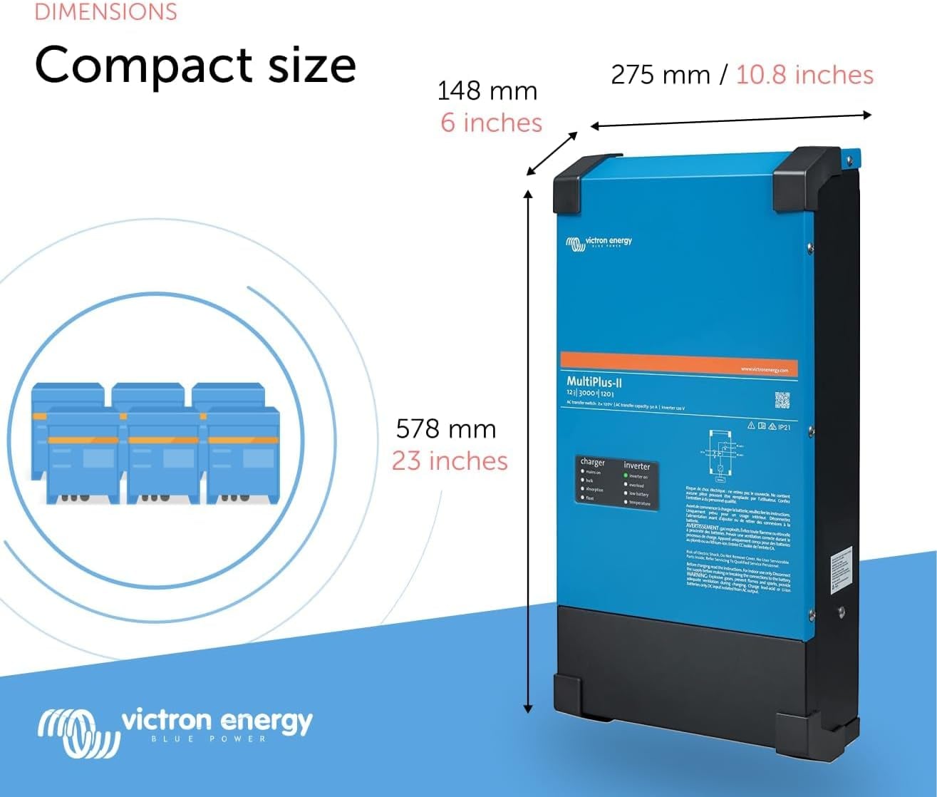 Victron Energy MultiPlus-II - Power Inverter - Pure Sine Wave Inverter Charger for 120 amp Battery - with PowerAssist Technology - 3000VA 12-Volt - Image 6